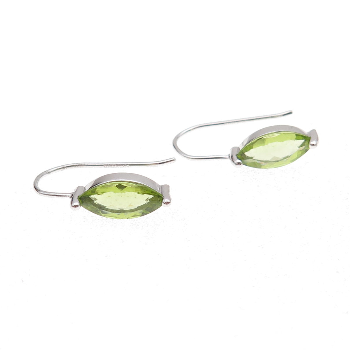 925 Sterling Silver Mexico Real Marquise-Cut Peridot Dangle Earrings