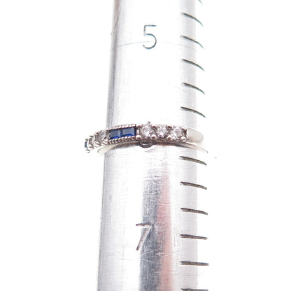 925 Sterling Silver Blue & White C Z Stackable Eternity Band Ring Size 6