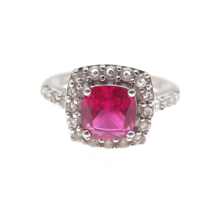 Kiran 925 Sterling Silver Real White Topaz & Lab-Created Ruby Ring Size 7