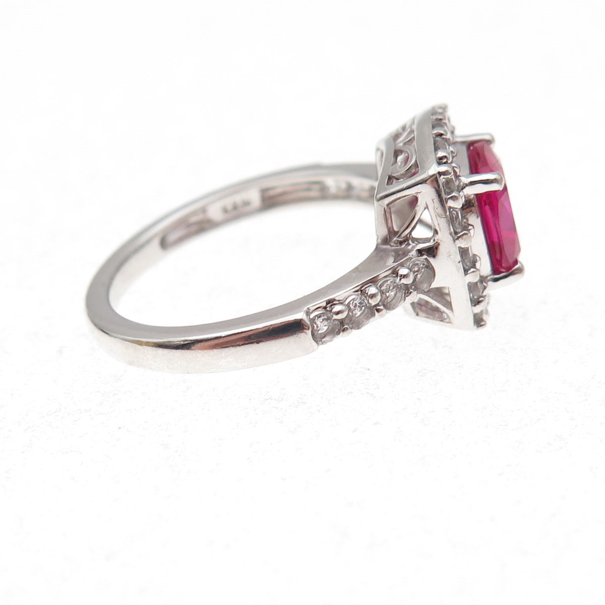 Kiran 925 Sterling Silver Real White Topaz & Lab-Created Ruby Ring Size 7