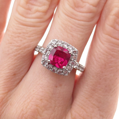 Kiran 925 Sterling Silver Real White Topaz & Lab-Created Ruby Ring Size 7