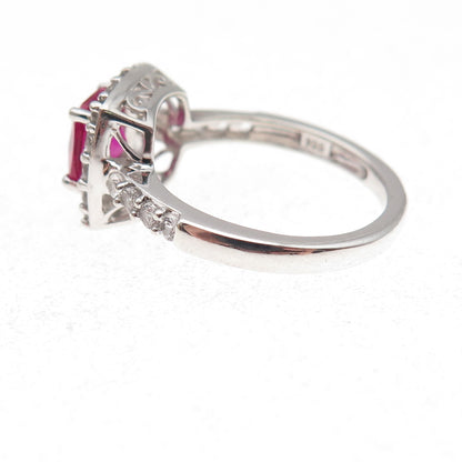 Kiran 925 Sterling Silver Real White Topaz & Lab-Created Ruby Ring Size 7
