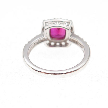 Kiran 925 Sterling Silver Real White Topaz & Lab-Created Ruby Ring Size 7
