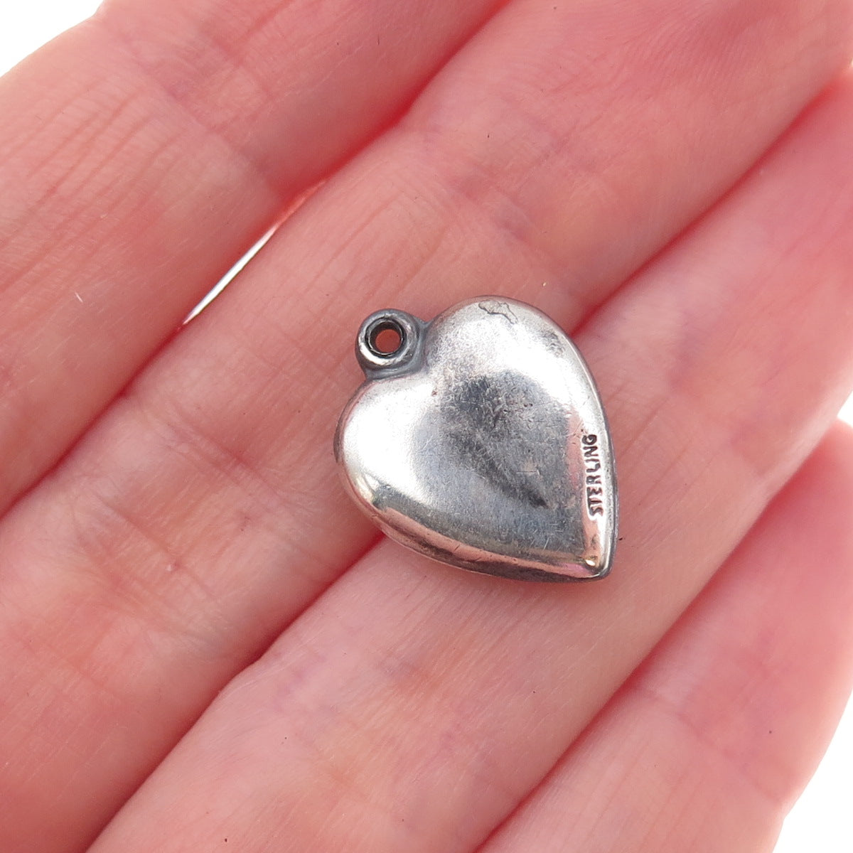 925 Sterling Silver Antique Art Deco Floral Heart Chatelaine Charm Pendant
