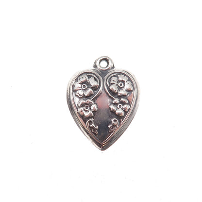 925 Sterling Silver Antique Art Deco Floral Heart Chatelaine Charm Pendant