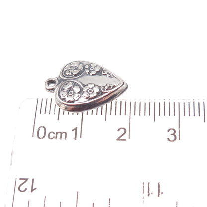 925 Sterling Silver Antique Art Deco Floral Heart Chatelaine Charm Pendant