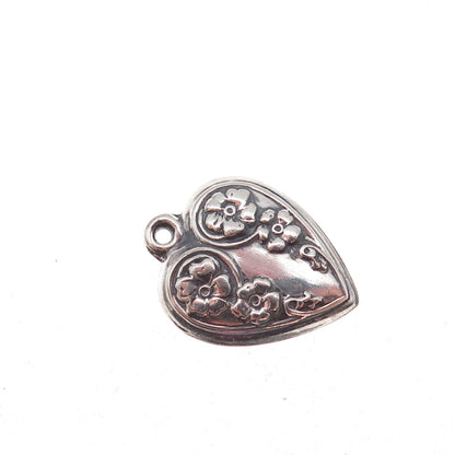 925 Sterling Silver Antique Art Deco Floral Heart Chatelaine Charm Pendant