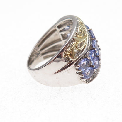 Chuck Clemency 925 Sterling 2-Tone Real Tanzanite & White Topaz Ring Size 8.25