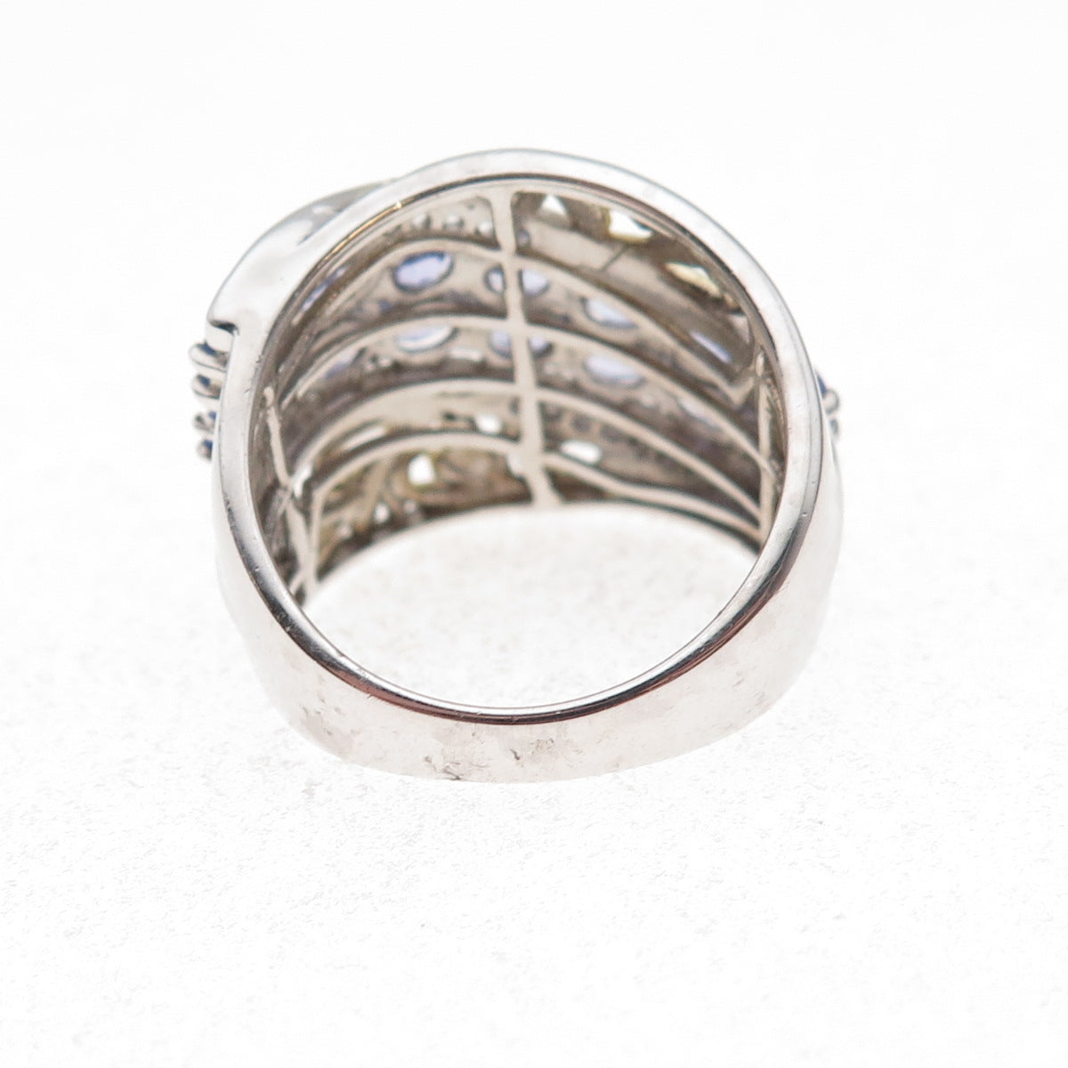 Chuck Clemency 925 Sterling 2-Tone Real Tanzanite & White Topaz Ring Size 8.25