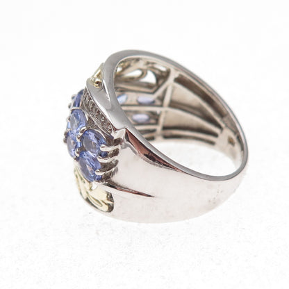 Chuck Clemency 925 Sterling 2-Tone Real Tanzanite & White Topaz Ring Size 8.25