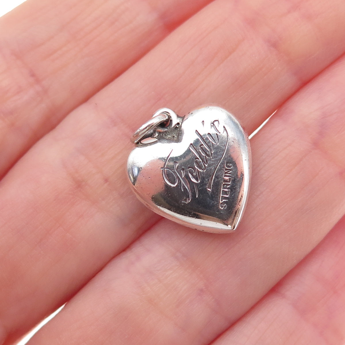 925 Sterling Silver Antique Art Deco Enamel Rose Heart Chatelaine Charm Pendant