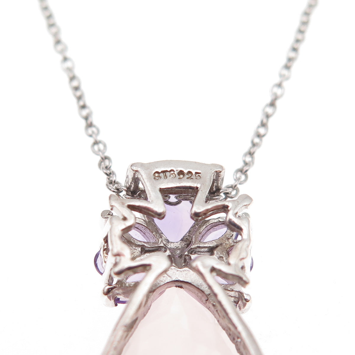 Chuck Clemency 925 Sterling Silver Real Rose Quartz & Amethyst Necklace 18"
