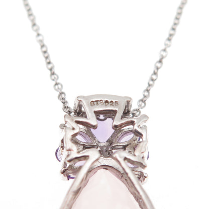 Chuck Clemency 925 Sterling Silver Real Rose Quartz & Amethyst Necklace 18"
