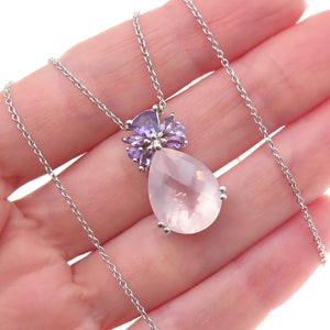 Chuck Clemency 925 Sterling Silver Real Rose Quartz & Amethyst Necklace 18"