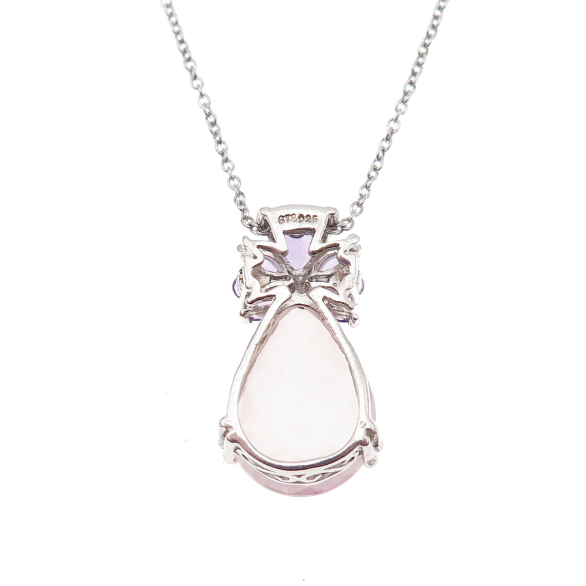 Chuck Clemency 925 Sterling Silver Real Rose Quartz & Amethyst Necklace 18"