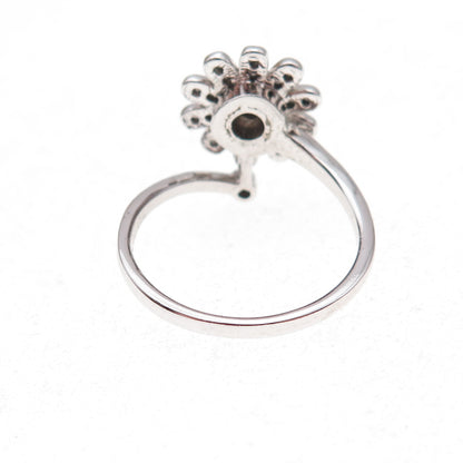925 Sterling Silver 2-Tone Mexico Real Diamond Daisy Floral Ring Size 7