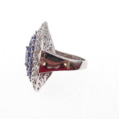 Chuck Clemency 925 Sterling Silver Real Multi-Cut Tanzanite Heart Ring Size 8.25