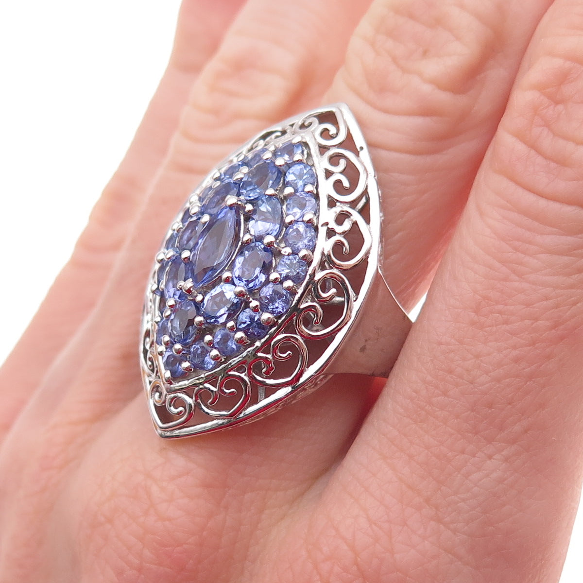 Chuck Clemency 925 Sterling Silver Real Multi-Cut Tanzanite Heart Ring Size 8.25