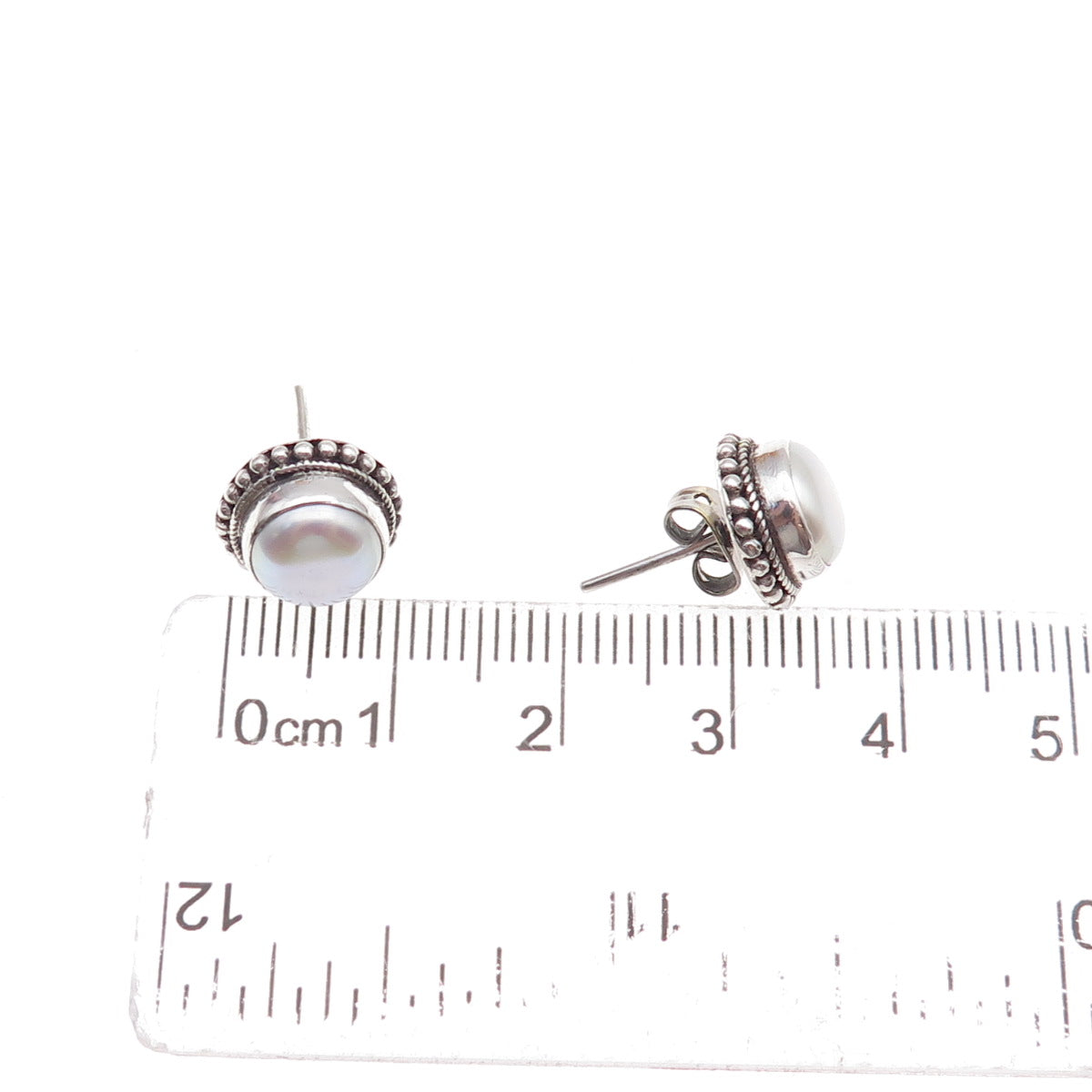 925 Sterling Silver Vintage Real Pearl Stud Earrings