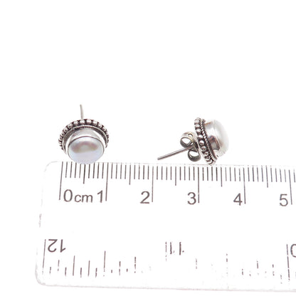 925 Sterling Silver Vintage Real Pearl Stud Earrings