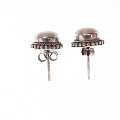 925 Sterling Silver Vintage Real Pearl Stud Earrings