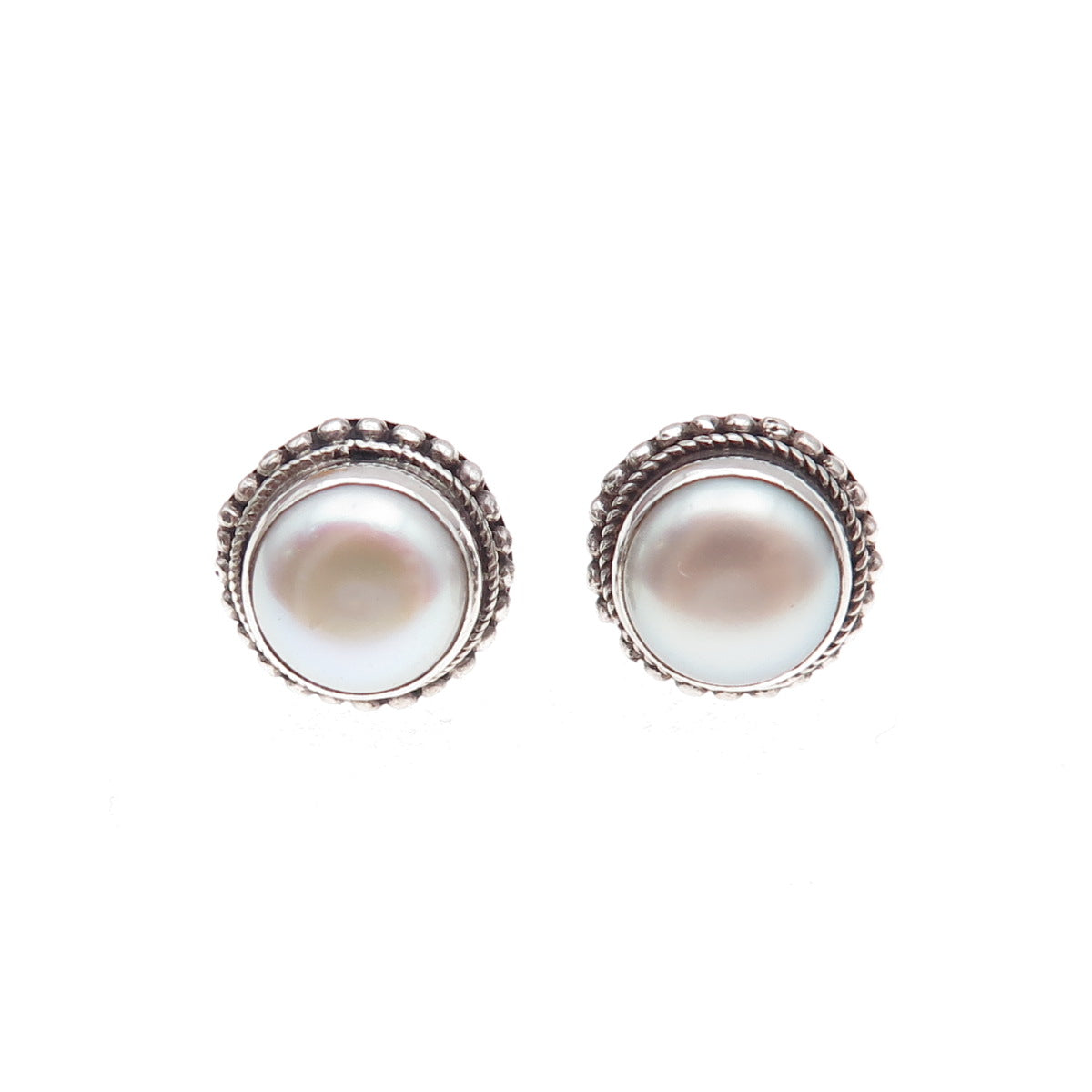 925 Sterling Silver Vintage Real Pearl Stud Earrings