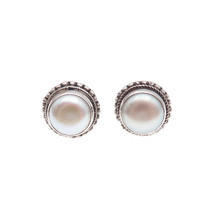 925 Sterling Silver Vintage Real Pearl Stud Earrings