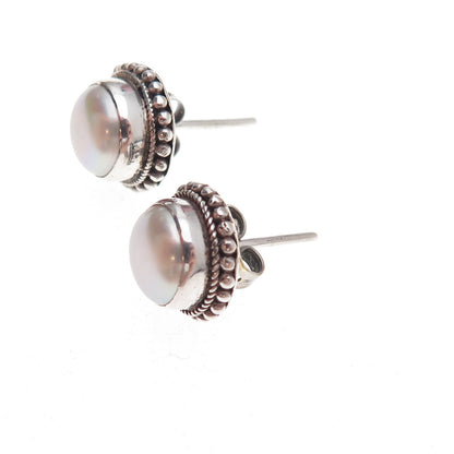 925 Sterling Silver Vintage Real Pearl Stud Earrings
