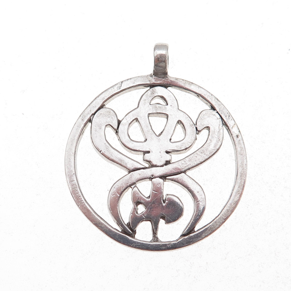 925 Sterling Silver Vintage Caduceus Symbol Oxidized Pendant