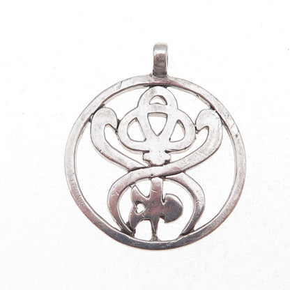 925 Sterling Silver Vintage Caduceus Symbol Oxidized Pendant