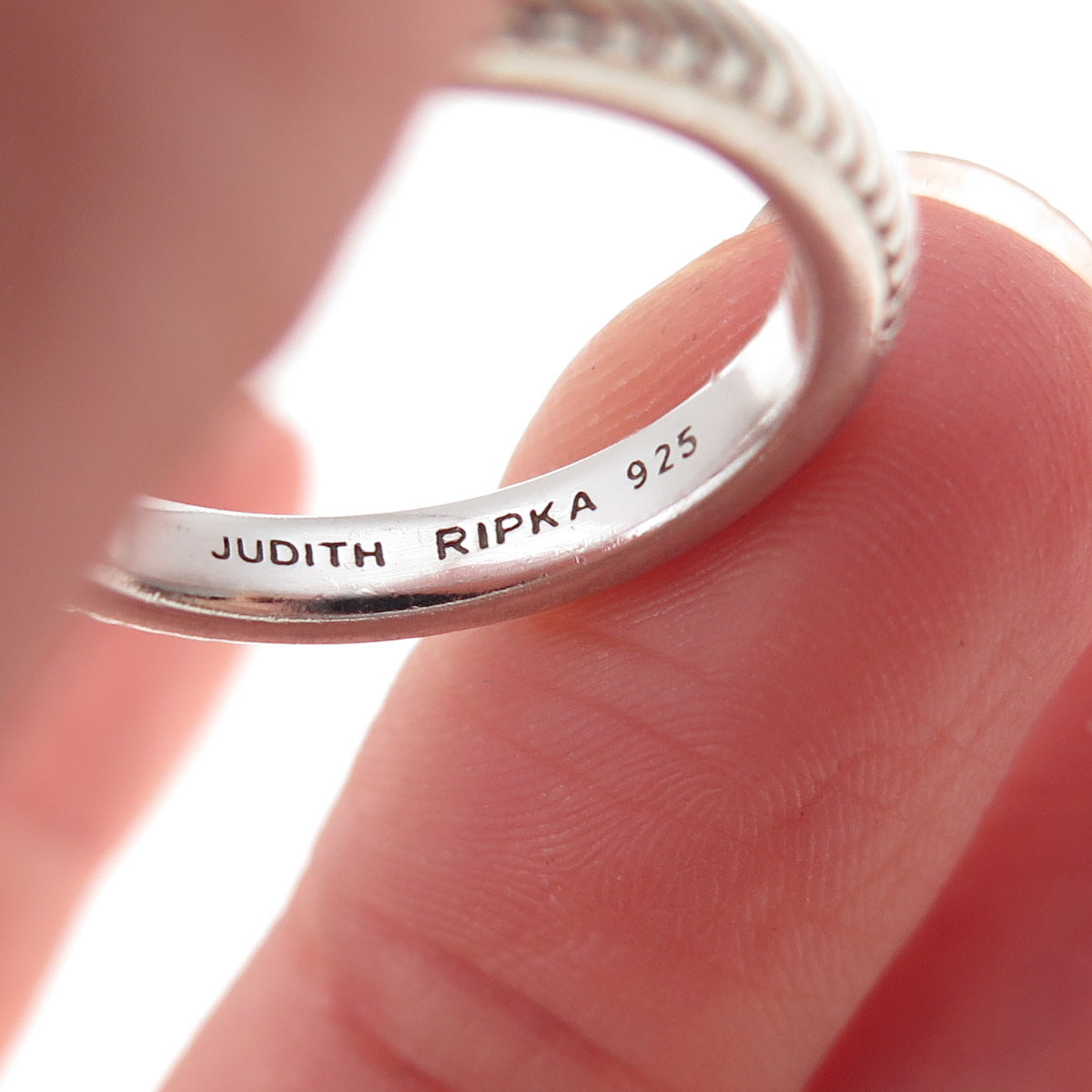 Judith Ripka 925 Sterling Silver Ribbed Band Ring Size 7