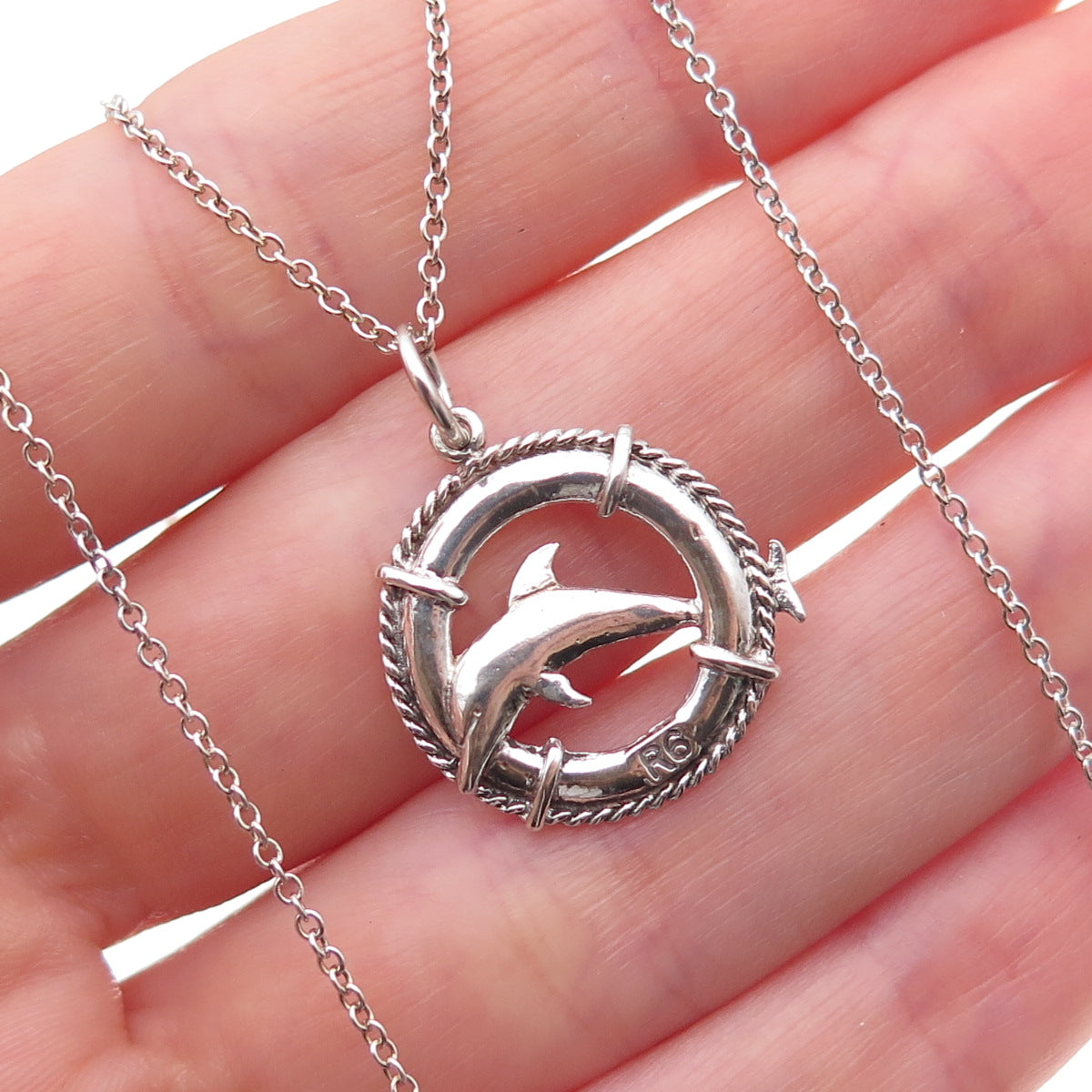 925 Sterling Silver Dolphin Cable Chain Necklace 18"