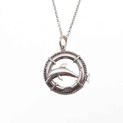925 Sterling Silver Dolphin Cable Chain Necklace 18"