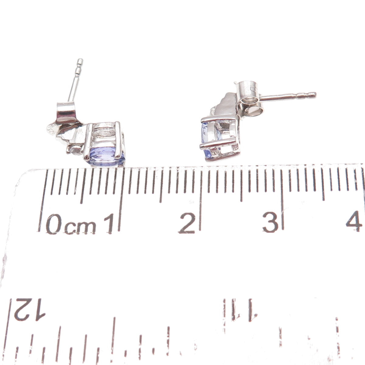 Chuck Clemency 925 Sterling Silver Real Tanzanite & White Topaz Stud Earrings