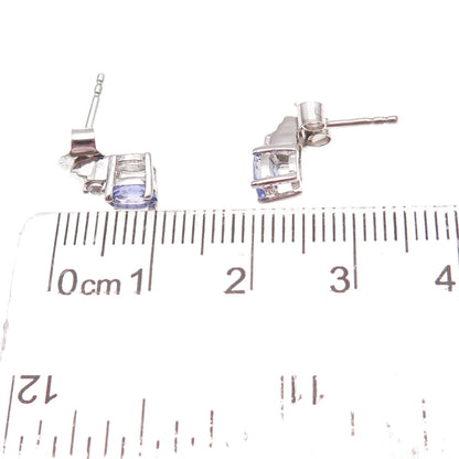 Chuck Clemency 925 Sterling Silver Real Tanzanite & White Topaz Stud Earrings