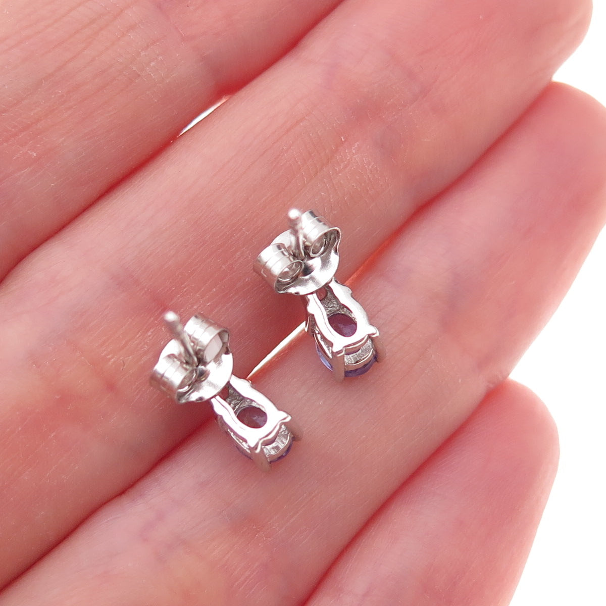 Chuck Clemency 925 Sterling Silver Real Tanzanite & White Topaz Stud Earrings
