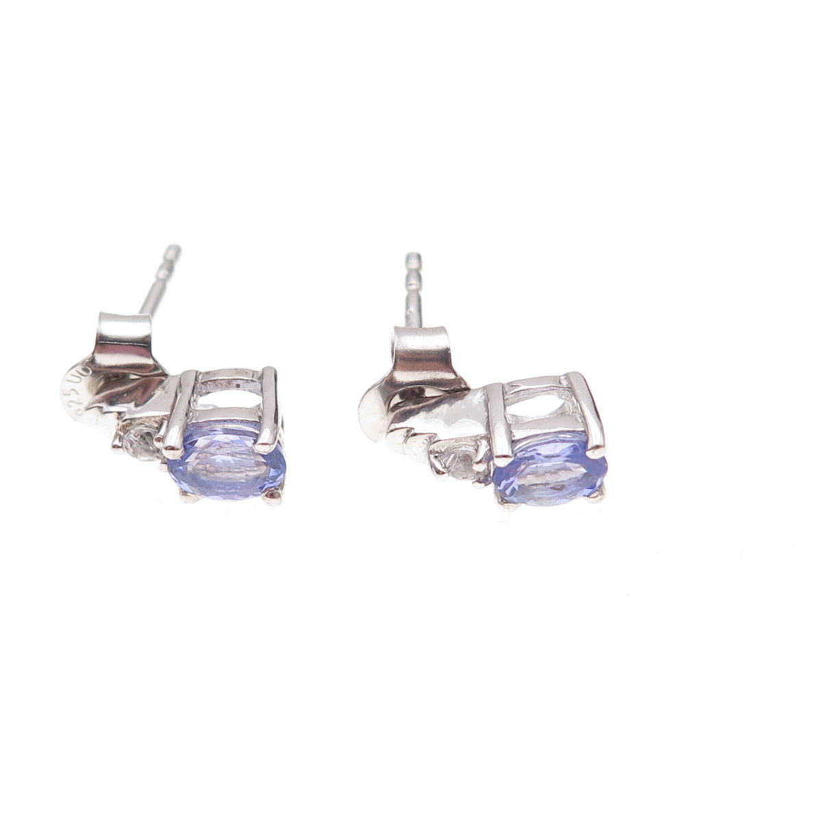 Chuck Clemency 925 Sterling Silver Real Tanzanite & White Topaz Stud Earrings