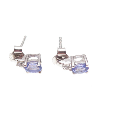 Chuck Clemency 925 Sterling Silver Real Tanzanite & White Topaz Stud Earrings