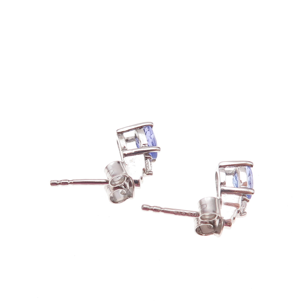 Chuck Clemency 925 Sterling Silver Real Tanzanite & White Topaz Stud Earrings