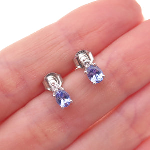 Chuck Clemency 925 Sterling Silver Real Tanzanite & White Topaz Stud Earrings