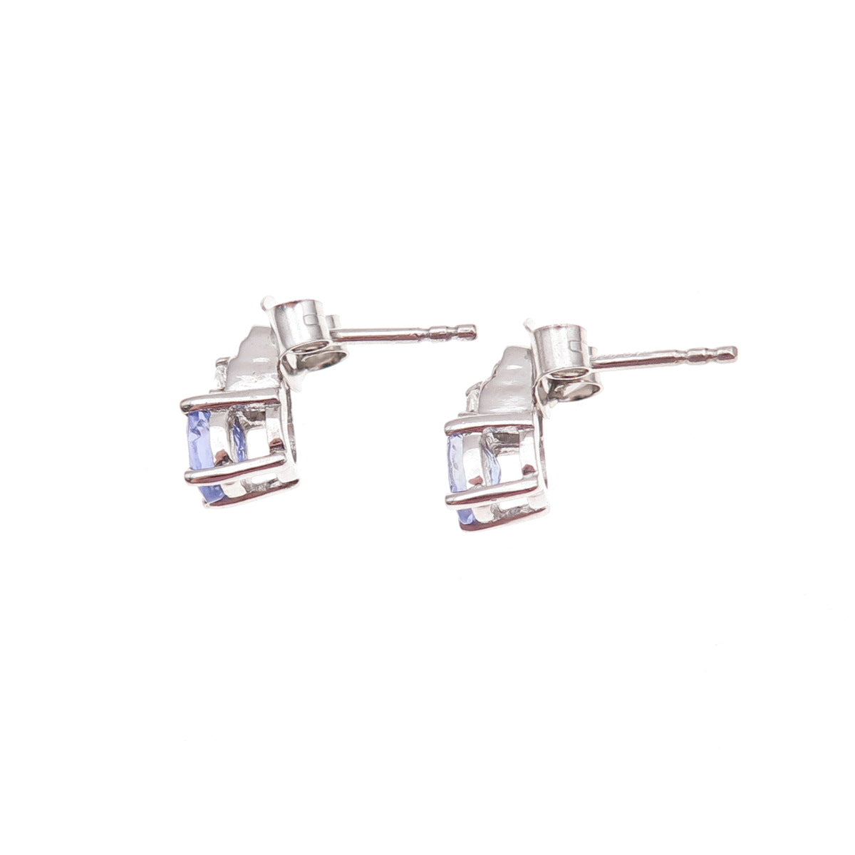 Chuck Clemency 925 Sterling Silver Real Tanzanite & White Topaz Stud Earrings