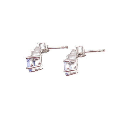 Chuck Clemency 925 Sterling Silver Real Tanzanite & White Topaz Stud Earrings