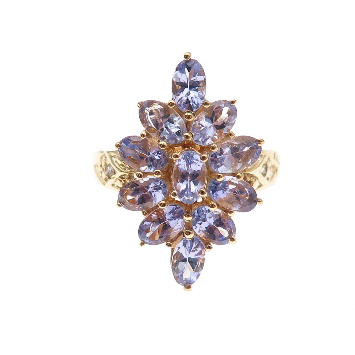 Chuck Clemency 925 Sterling Gold Plated Real Diamond & Tanzanite Ring Size 5