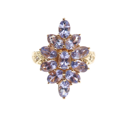 Chuck Clemency 925 Sterling Gold Plated Real Diamond & Tanzanite Ring Size 5