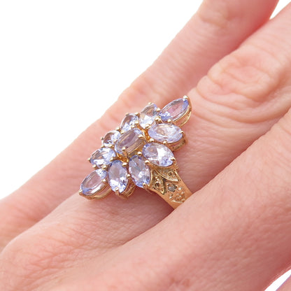Chuck Clemency 925 Sterling Gold Plated Real Diamond & Tanzanite Ring Size 5
