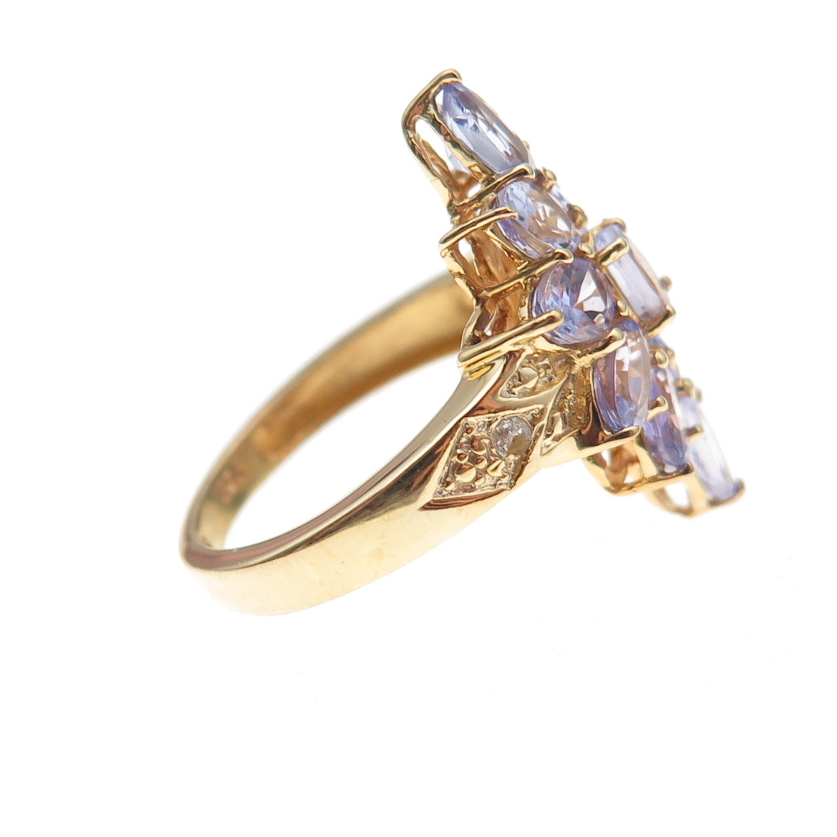 Chuck Clemency 925 Sterling Gold Plated Real Diamond & Tanzanite Ring Size 5