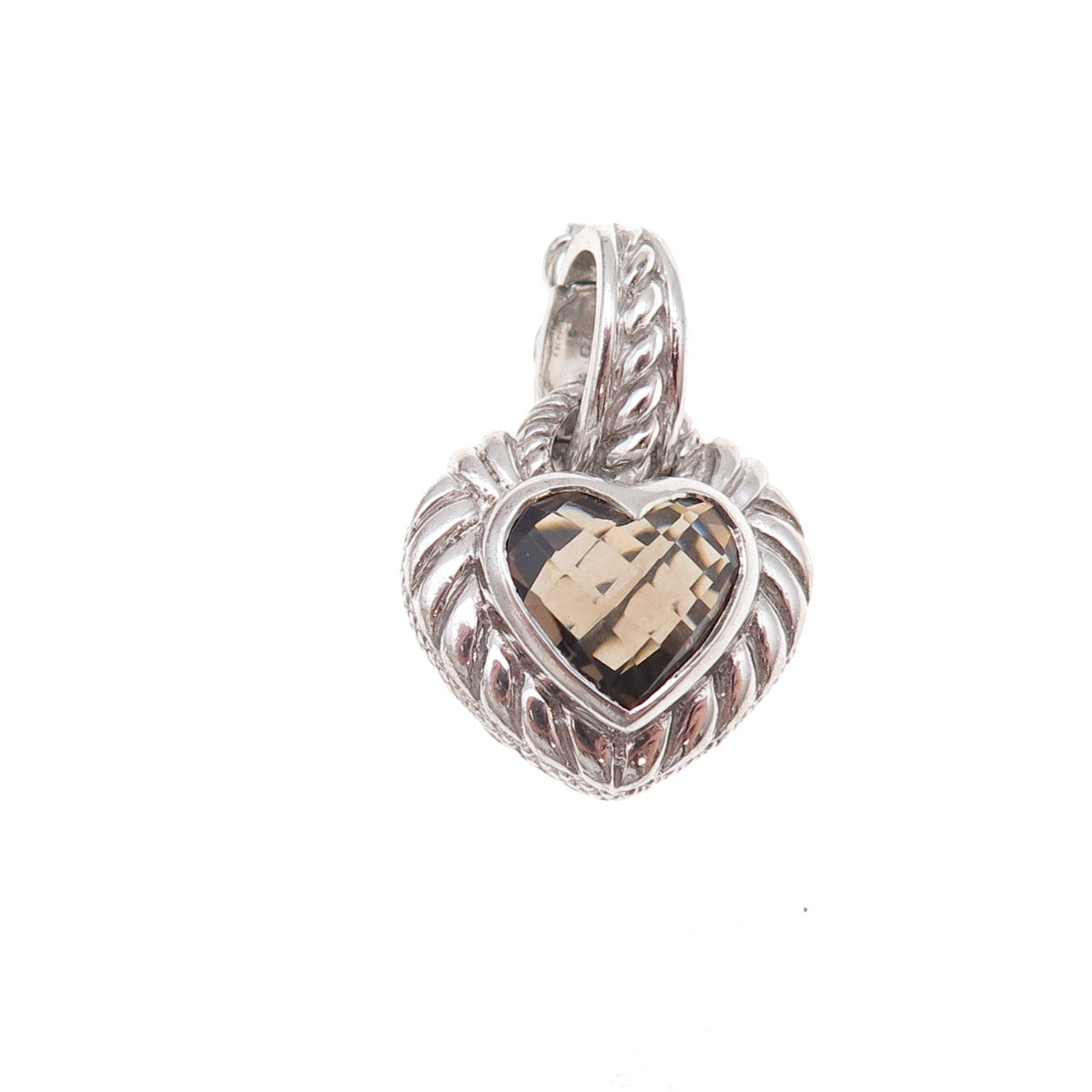 Judith Ripka 925 Sterling Silver Real Smoky Quartz Heart Charm Pendant