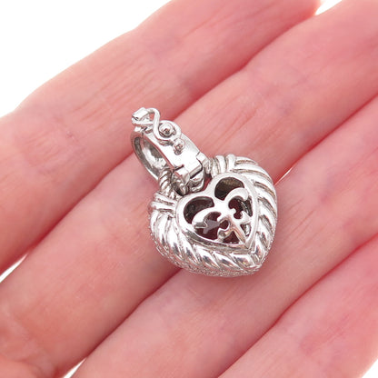 Judith Ripka 925 Sterling Silver Real Smoky Quartz Heart Charm Pendant