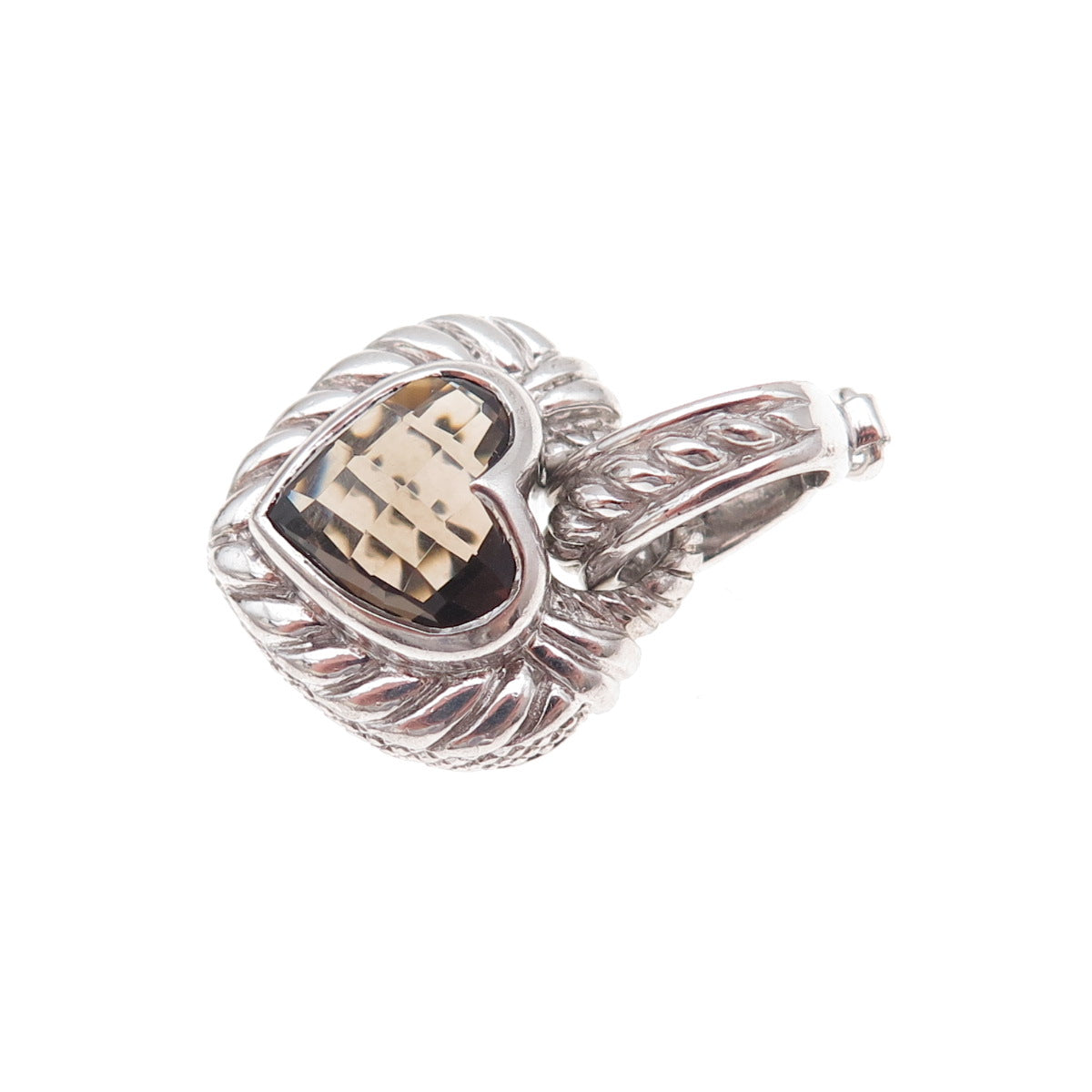 Judith Ripka 925 Sterling Silver Real Smoky Quartz Heart Charm Pendant
