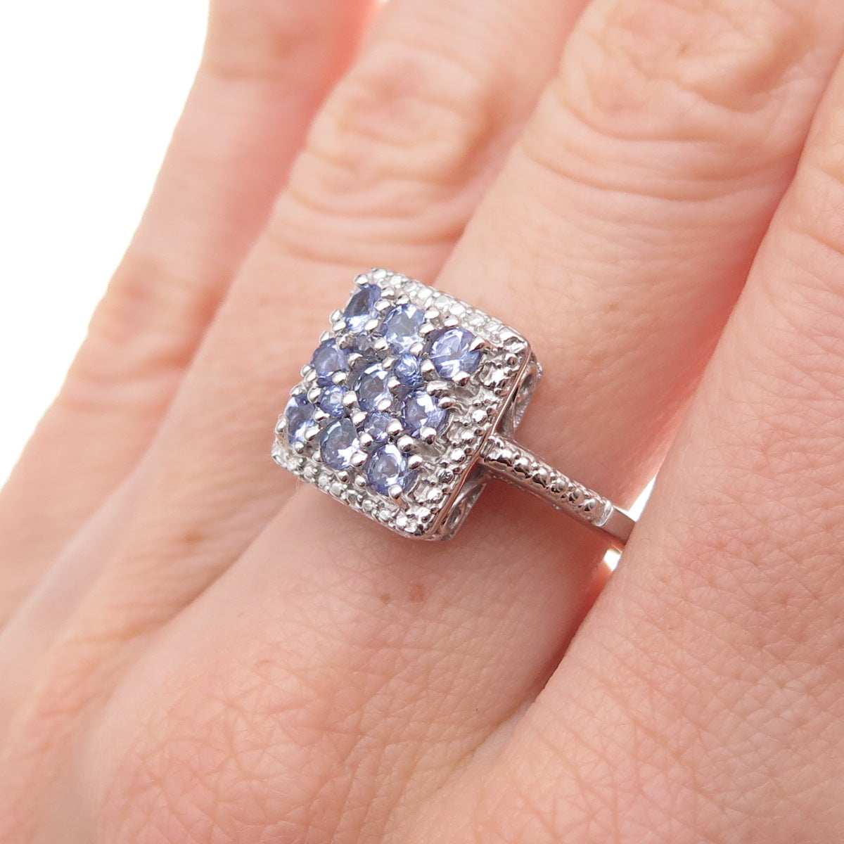 Chuck Clemency 925 Sterling Silver Real Round-Cut Tanzanite Ring Size 7